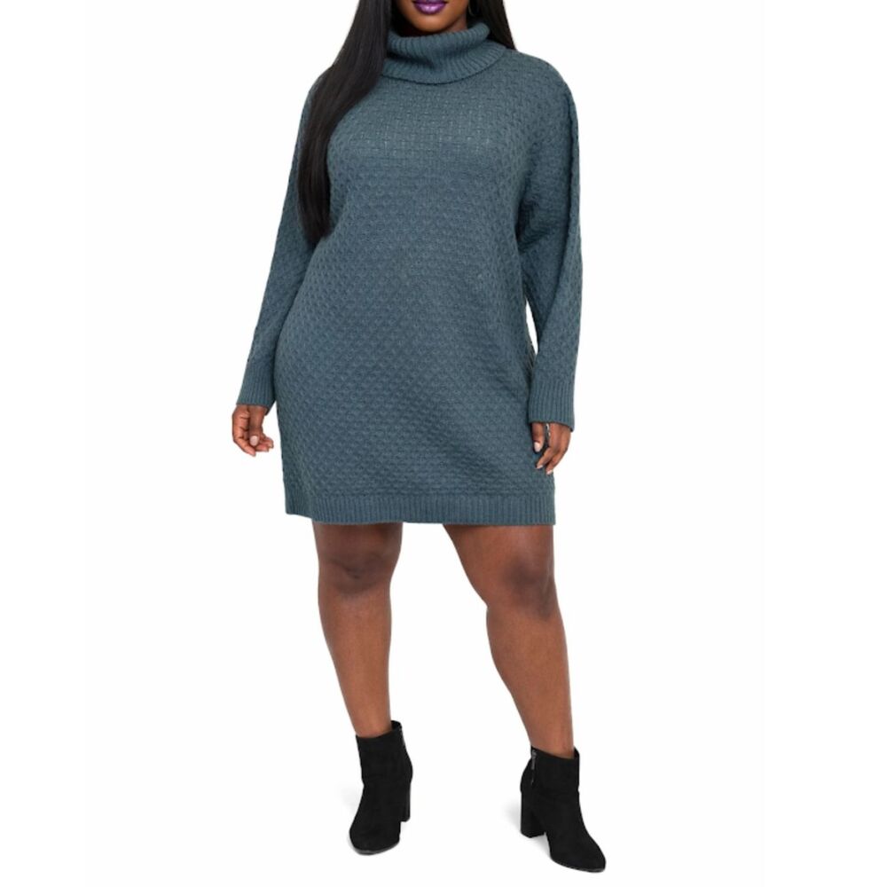 Terra & Sky Teal Long Sleeve Knit Dress 1X (16W-18W)
